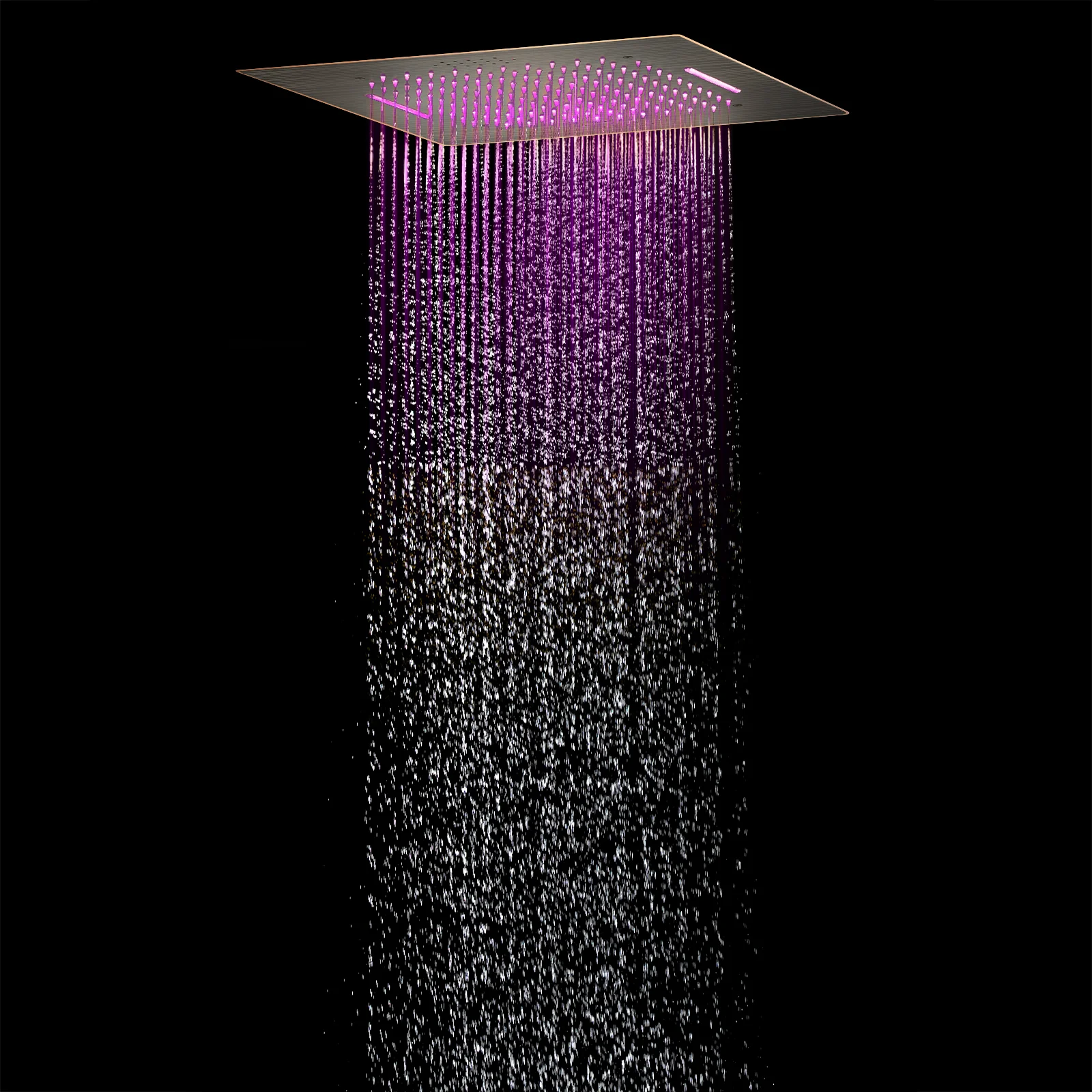 Oil Rubbed Bronze Flush Mount 20-Inch 64 LED Light Bluetooth Music Rainfall Waterfall Shower Head with 4-Way Thermostatic System, Body Jets - Image 2