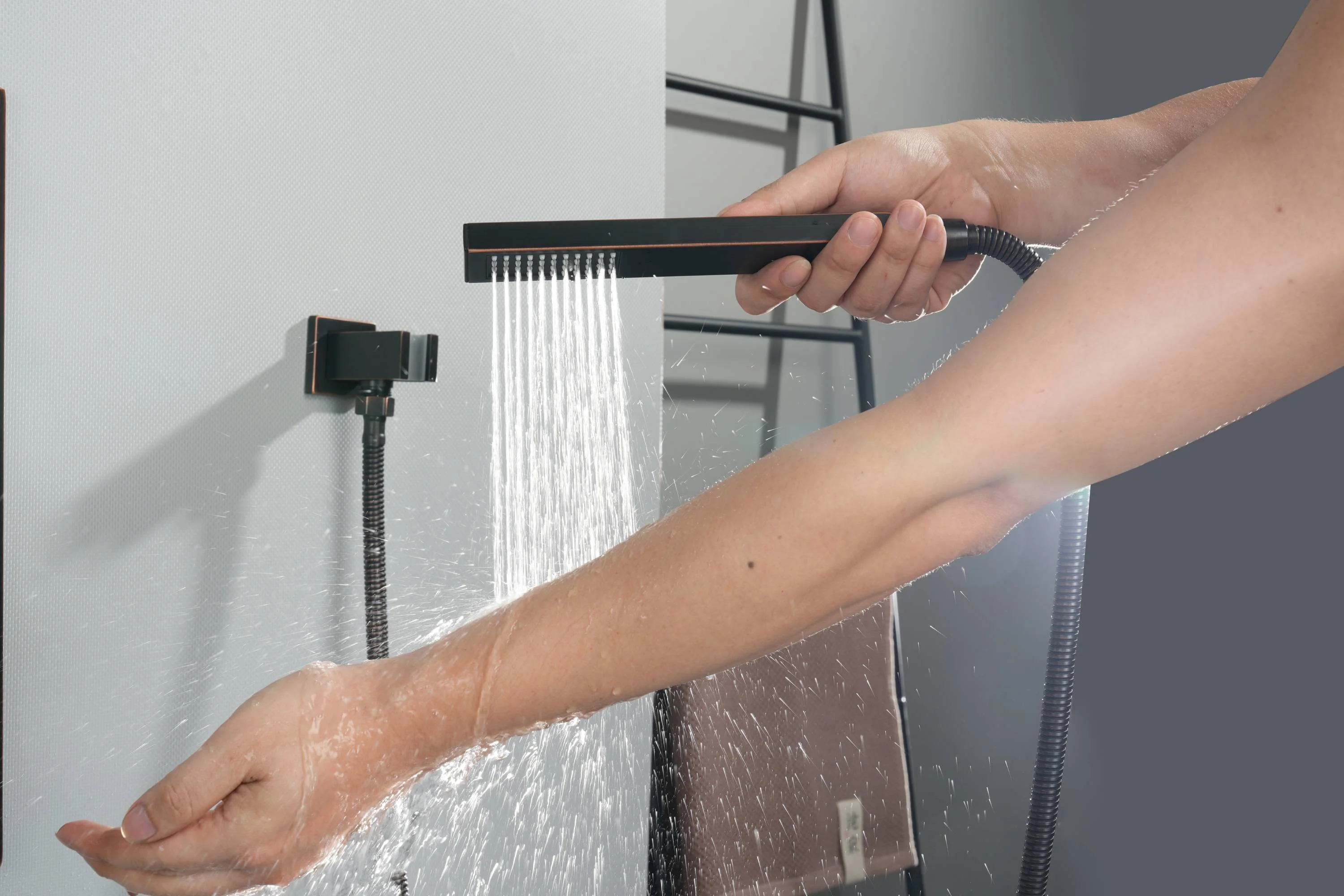 Oil Rubbed Bronze Wall Mount Rainfall Shower Head with 4-Way Thermostatic System, Body Jets, and High Water Pressure Wall Mount Shower Head - Image 7