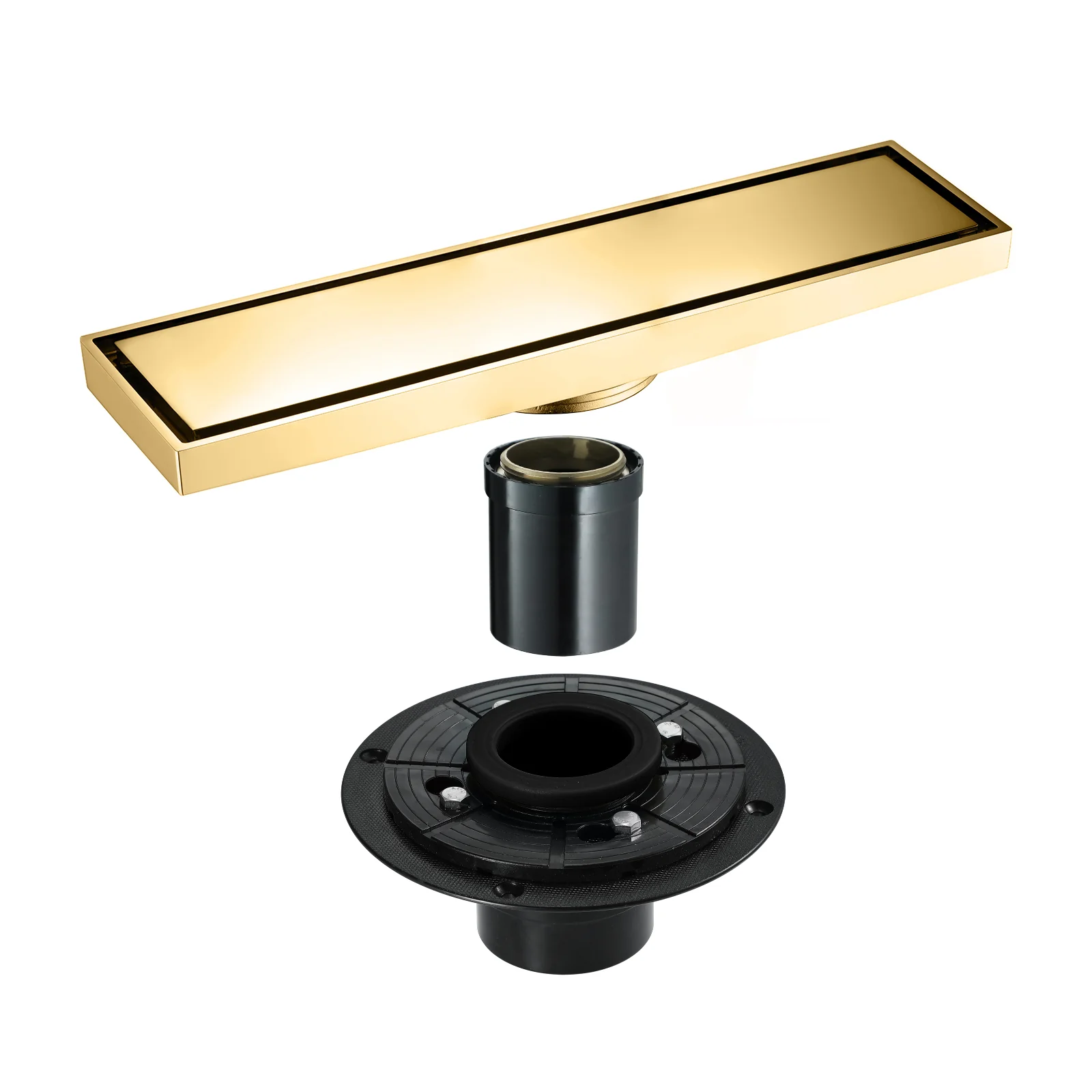 Polished Gold brass 11.8-inch brass Shower Floor Drain with Removable Strainer Cover and Square Anti-clogging - Image 4