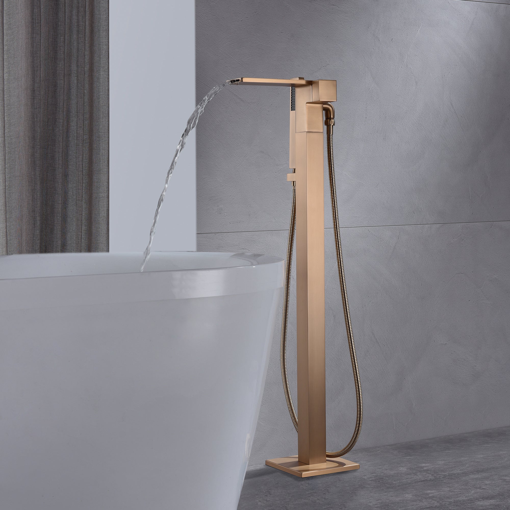 Rose Gold Freestanding Bathtub Faucet Tub Filler: Featuring a Waterfall Design and Floor Mount for a Serene Experience