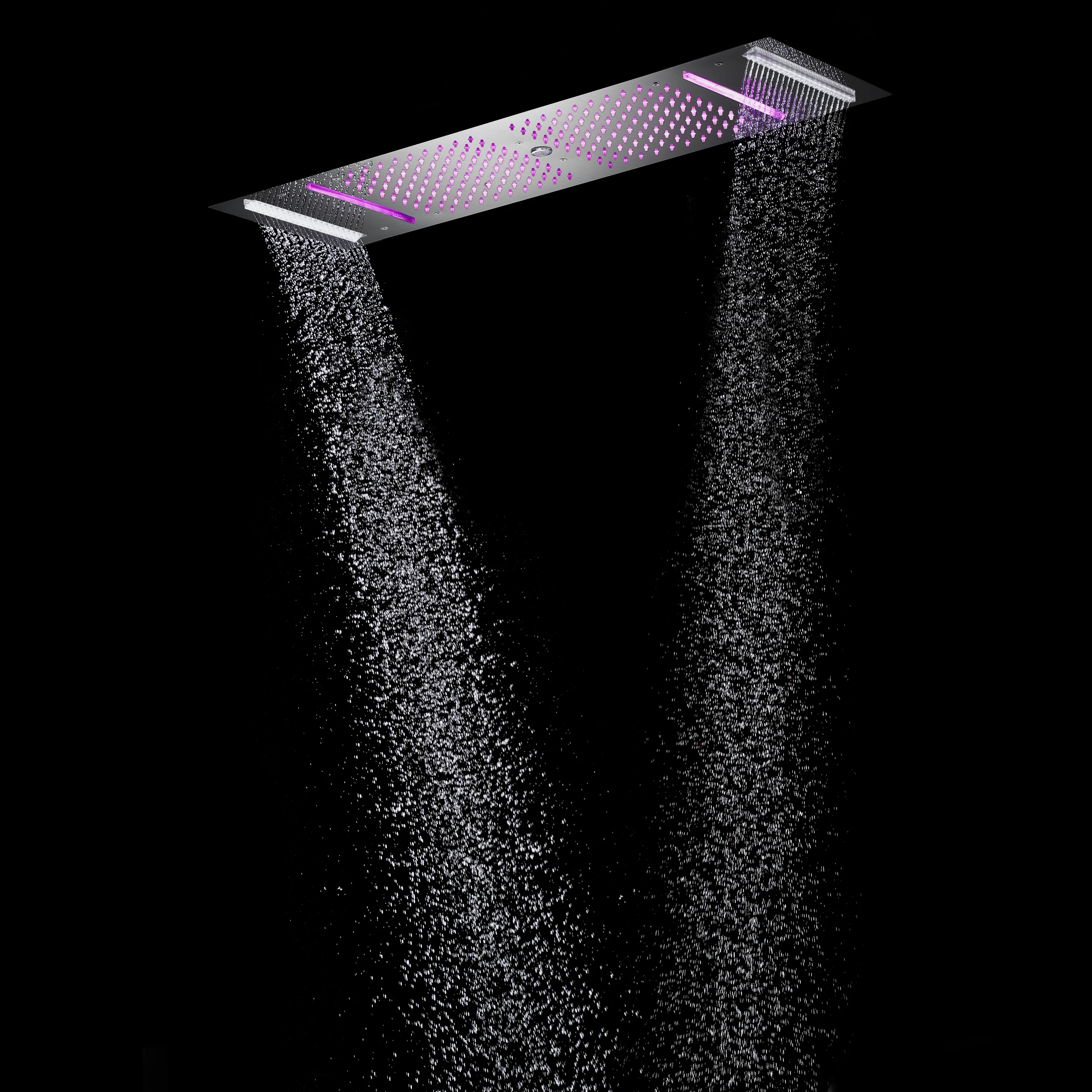Brushed Nickel or brushed gold or matte black 36-Inch Rainfall Waterfall Water Column 4 functions Shower Head with Bluetooth Music and 64 LED Lights - Image 5