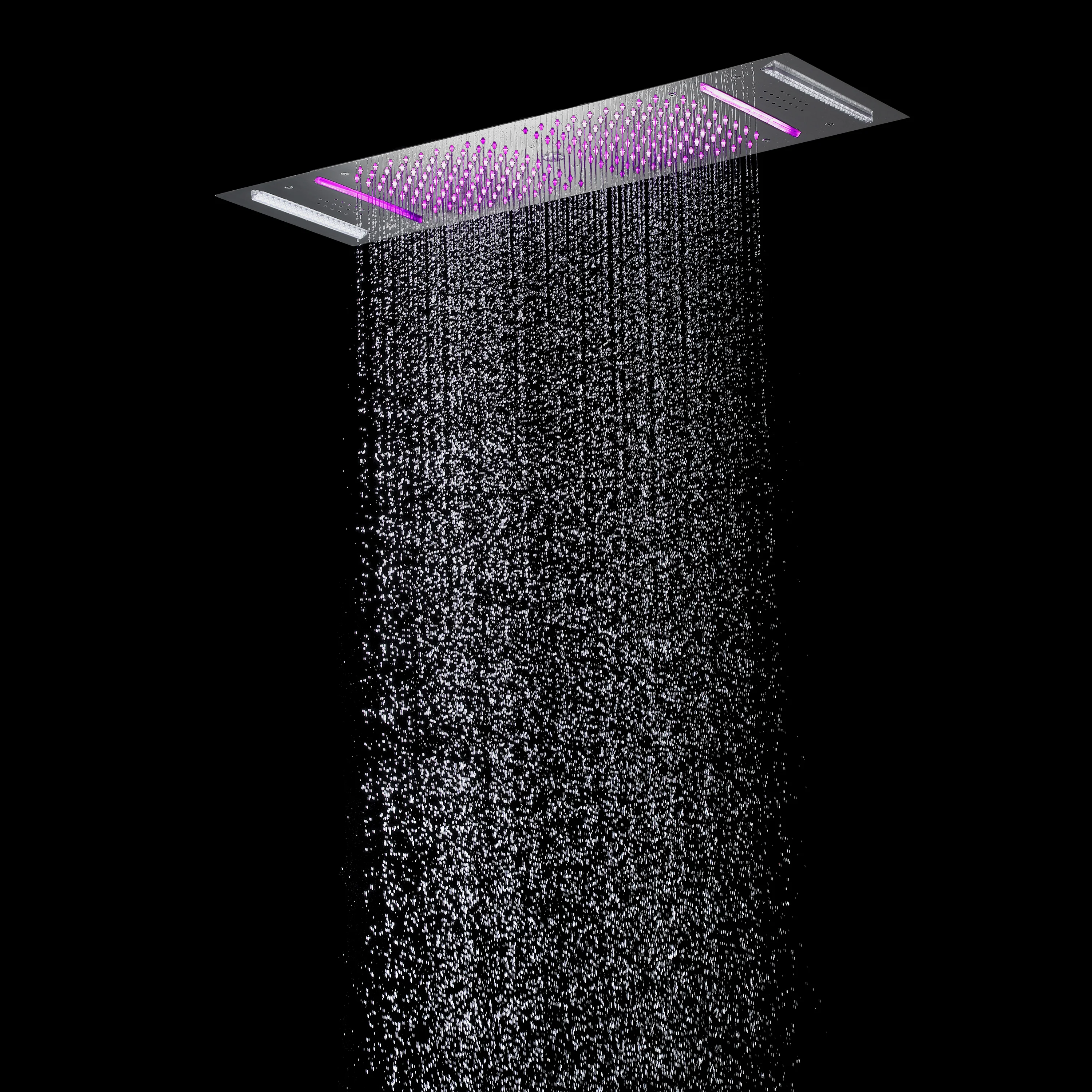 Brushed Nickel or brushed gold or matte black 36-Inch Rainfall Waterfall Water Column 4 functions Shower Head with Bluetooth Music and 64 LED Lights - Image 6