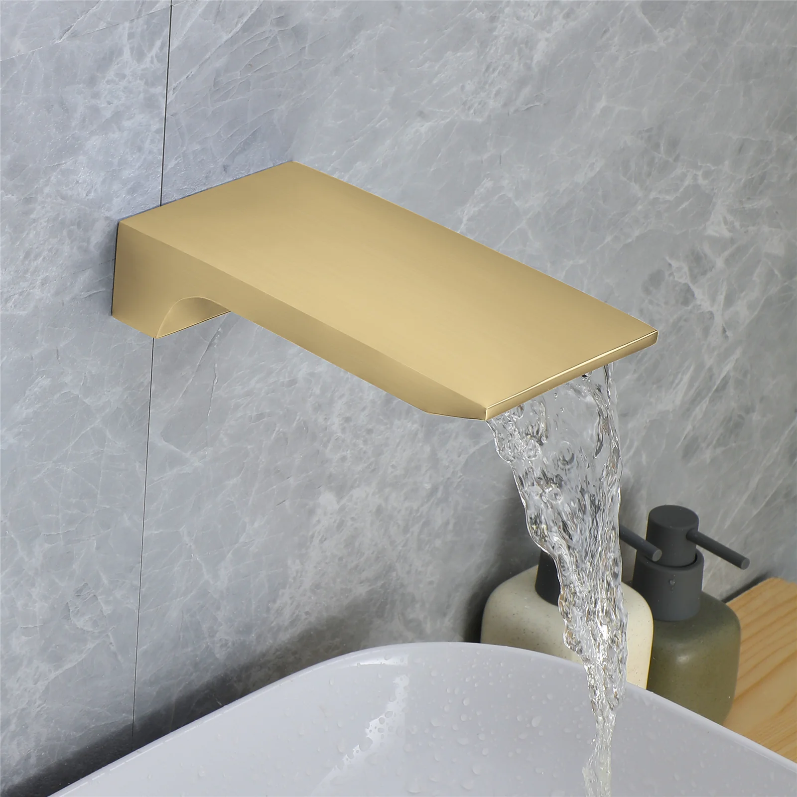 wall  mount regular head  Brushed gold 3 way Thermostatic Shower valve system with tub spout that each function run all together and separately - Image 20