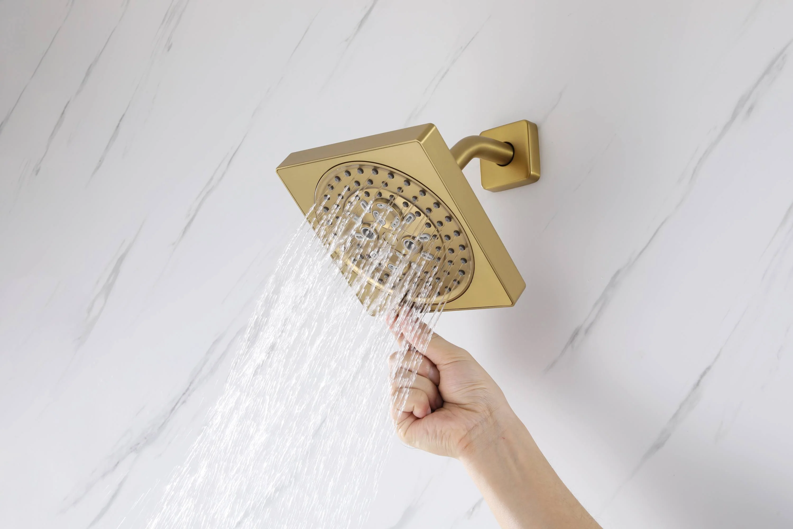 wall  mount regular head  Brushed gold 3 way Thermostatic Shower valve system with tub spout that each function run all together and separately - Image 41