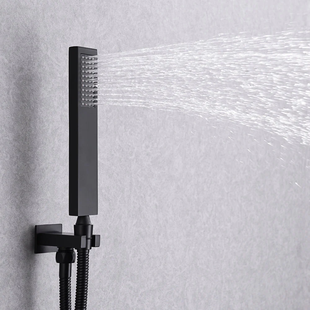 waterfall rainfall 20'' or 24'' Flush or ceiling mounted matte Black 4 way Digital display thermostatic shower faucets With regular head - Image 13