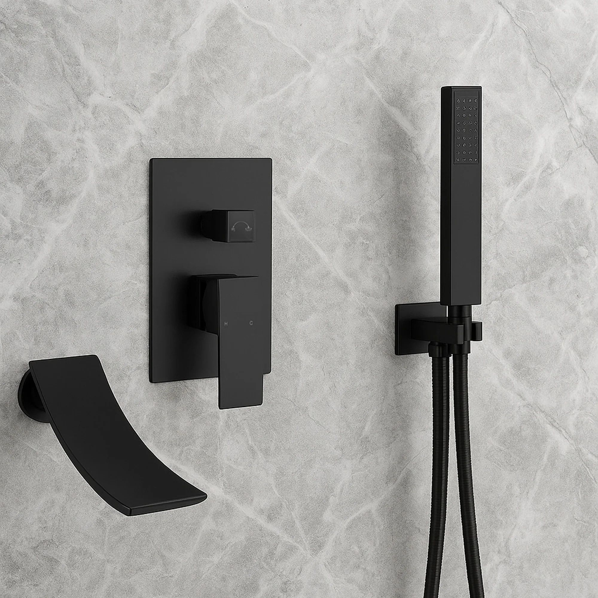 Waterfall Wall-mount Bath Tub Filler Faucet with Handheld Shower Oil Rubbered bronze or Matte Black or Chrome Or Brushed Nickel