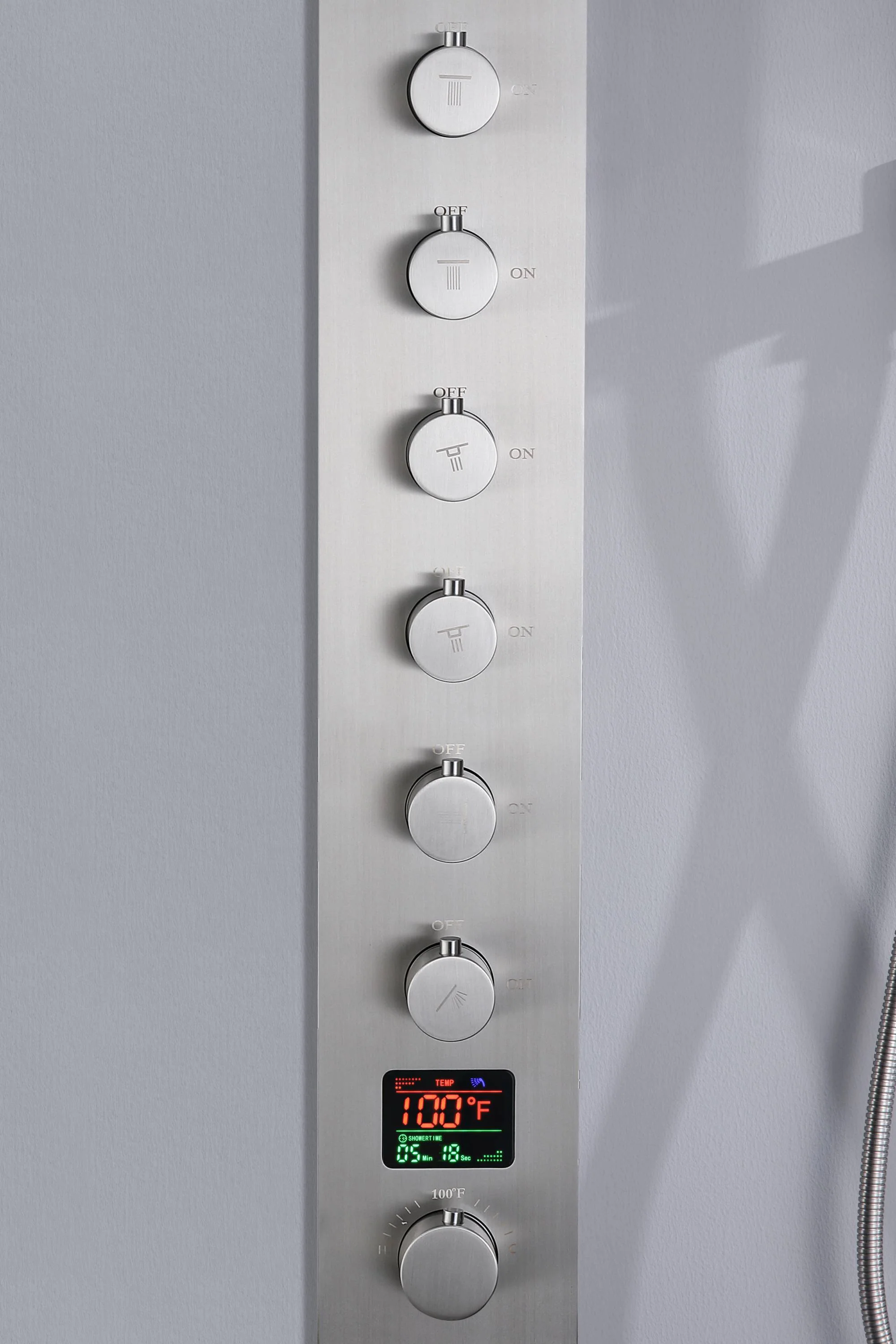 Flush mount 20 inch Rainfall Waterfall shower head 6 way Digital display thermostatic Shower Faucet with Dual Regular Heads and body jets - Image 26