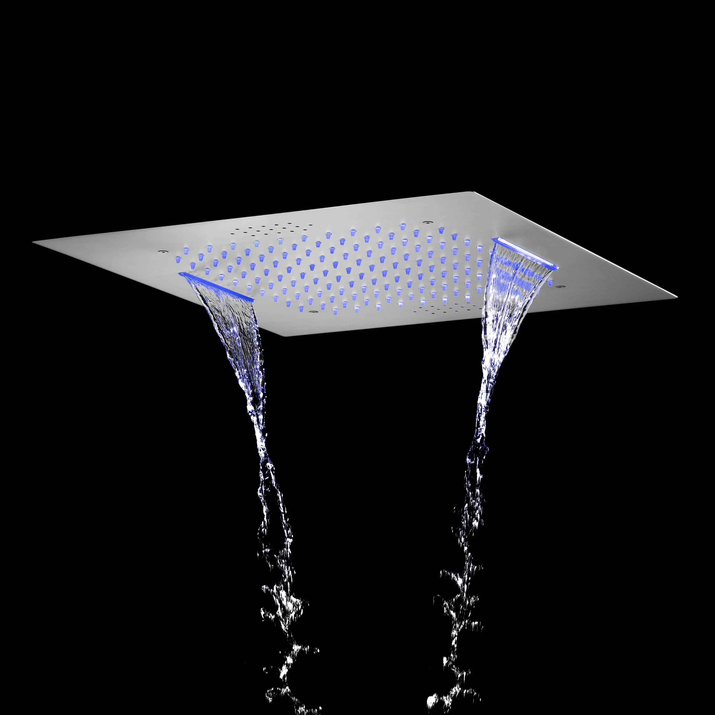 Flush mount 20 inch Rainfall Waterfall shower head 6 way Digital display thermostatic Shower Faucet with Dual Regular Heads and body jets - Image 21