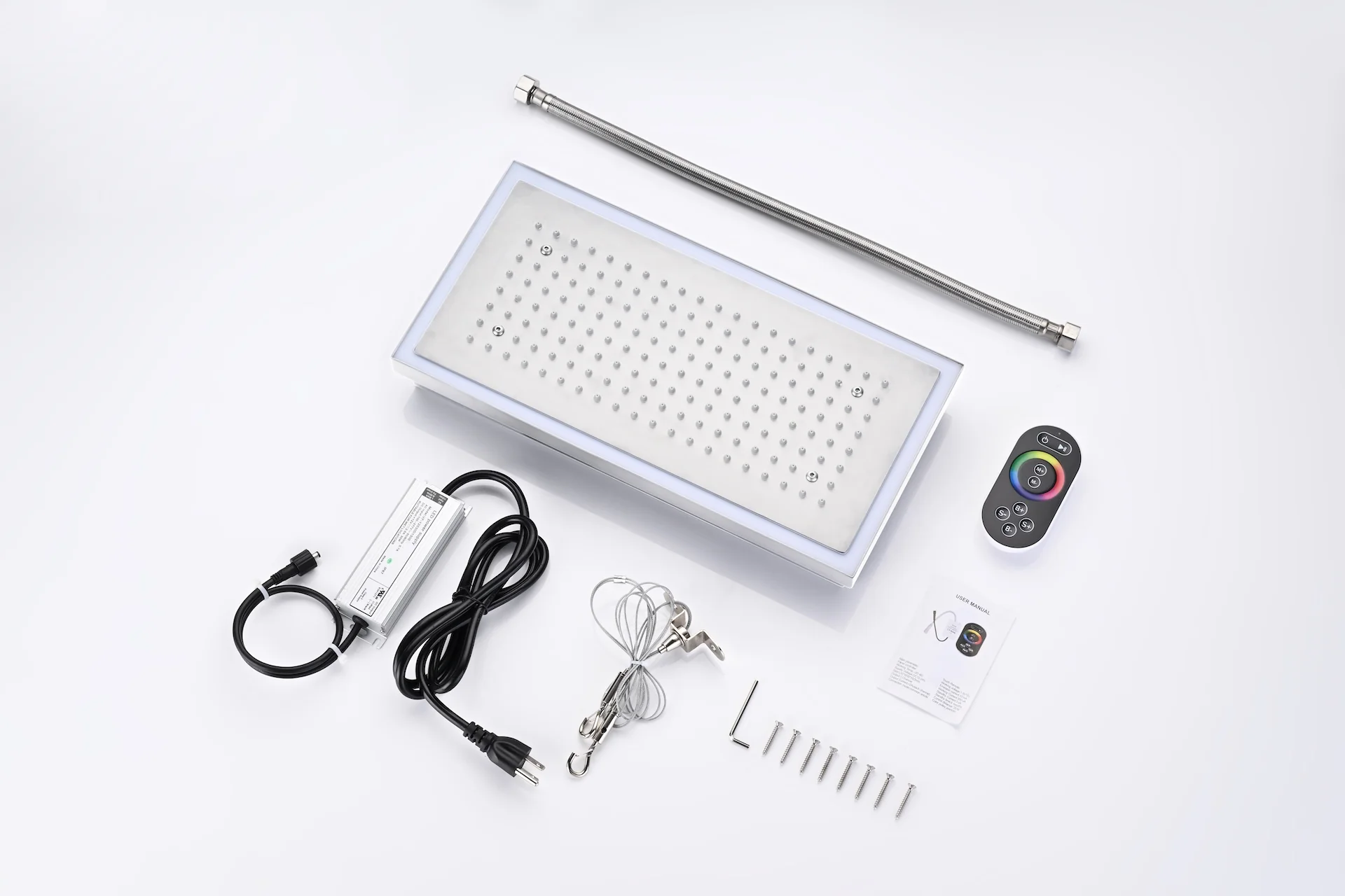 Flush Mount 16 X 16 inch or 32 x 8 inch Rainfall 64 LED Light Shower Head with 6-Way Thermostatic Faucet, Body Jets, and High-Pressure Dual Regular Heads - Image 4