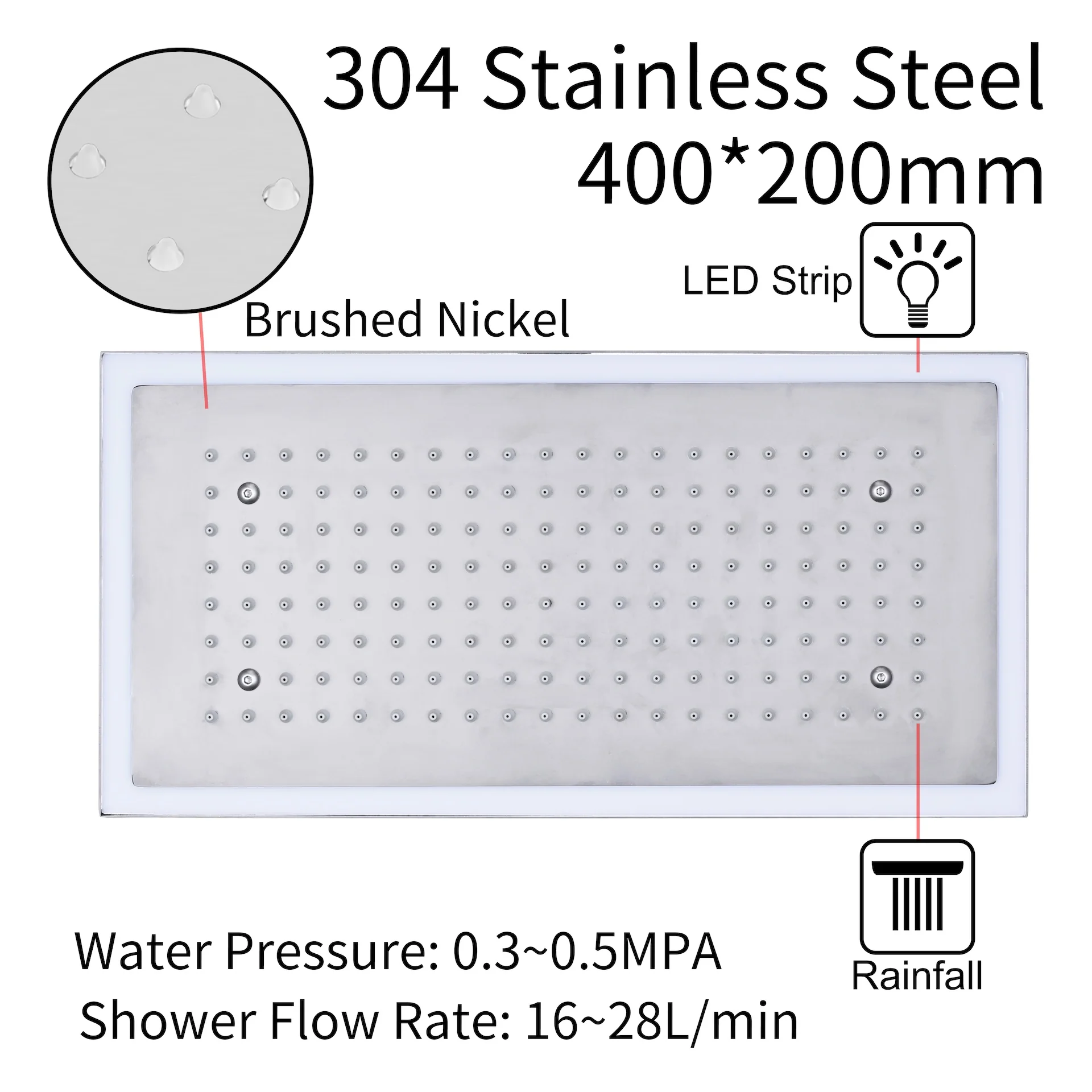 Flush Mount 32 x 8 inch Rainfall 64 LED Light Shower Head with 6-Way Digital display touch panel Thermostatic Faucet and High-Pressure Regular Heads - Image 18