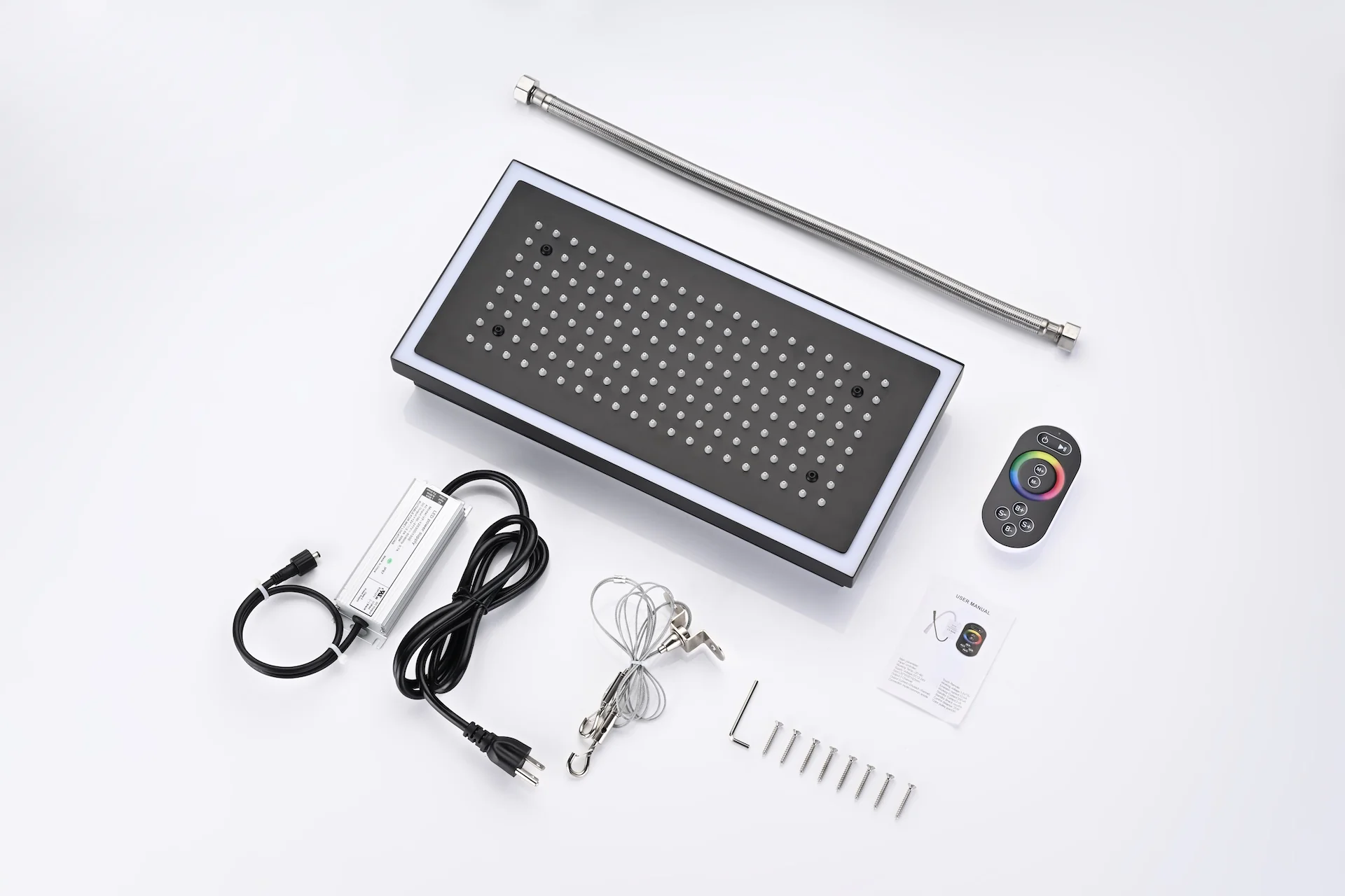 Flush Mount 32 x 8 inch Rainfall 64 LED Light Shower Head with 6-Way Digital display touch panel Thermostatic Faucet and High-Pressure Regular Heads - Image 32