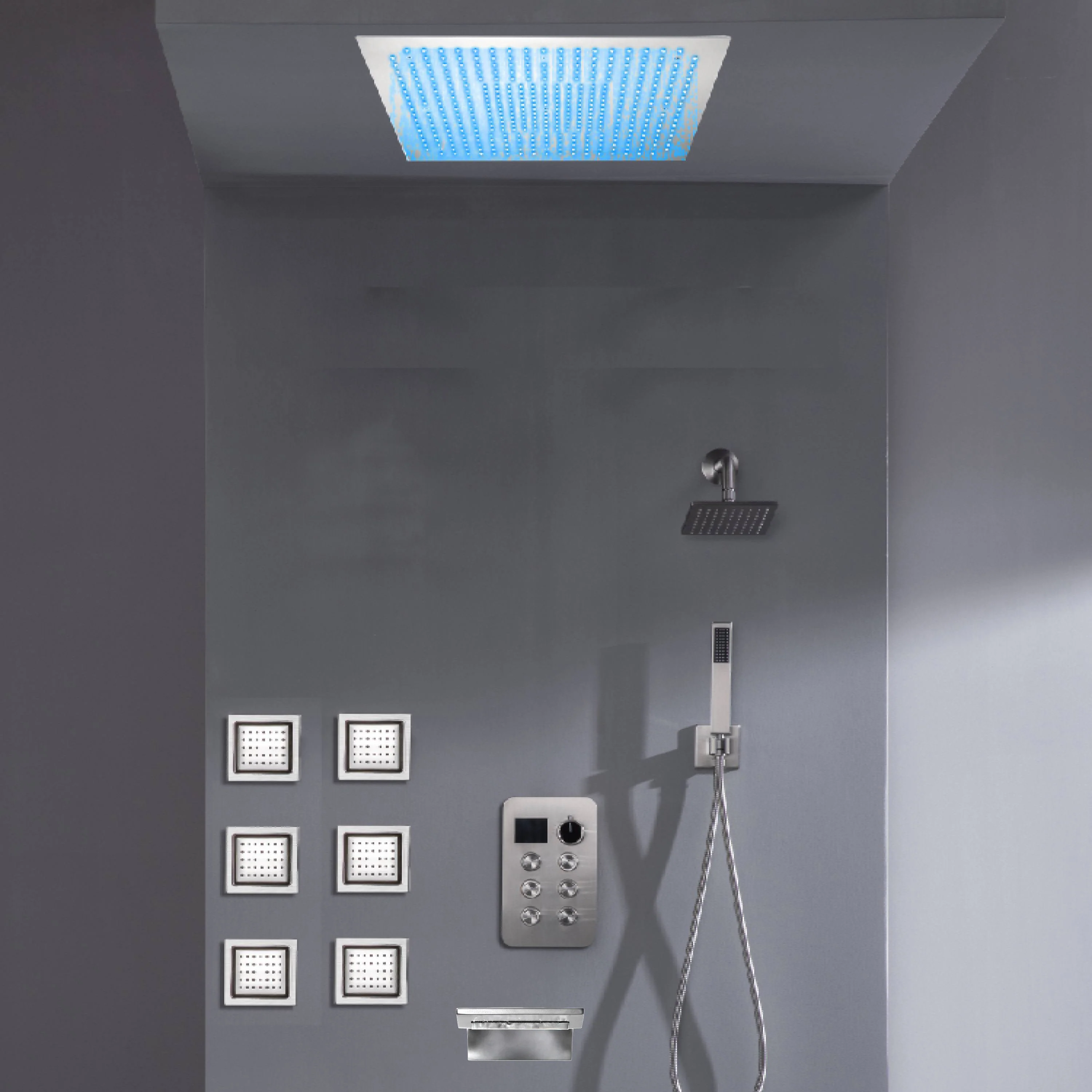 Flush Mount Bluetooth Music 64 LED Light Shower Head with 6-Way Digital Faucet, 6" Regular Head, 6 Body Jets and Tub Spout - Image 15