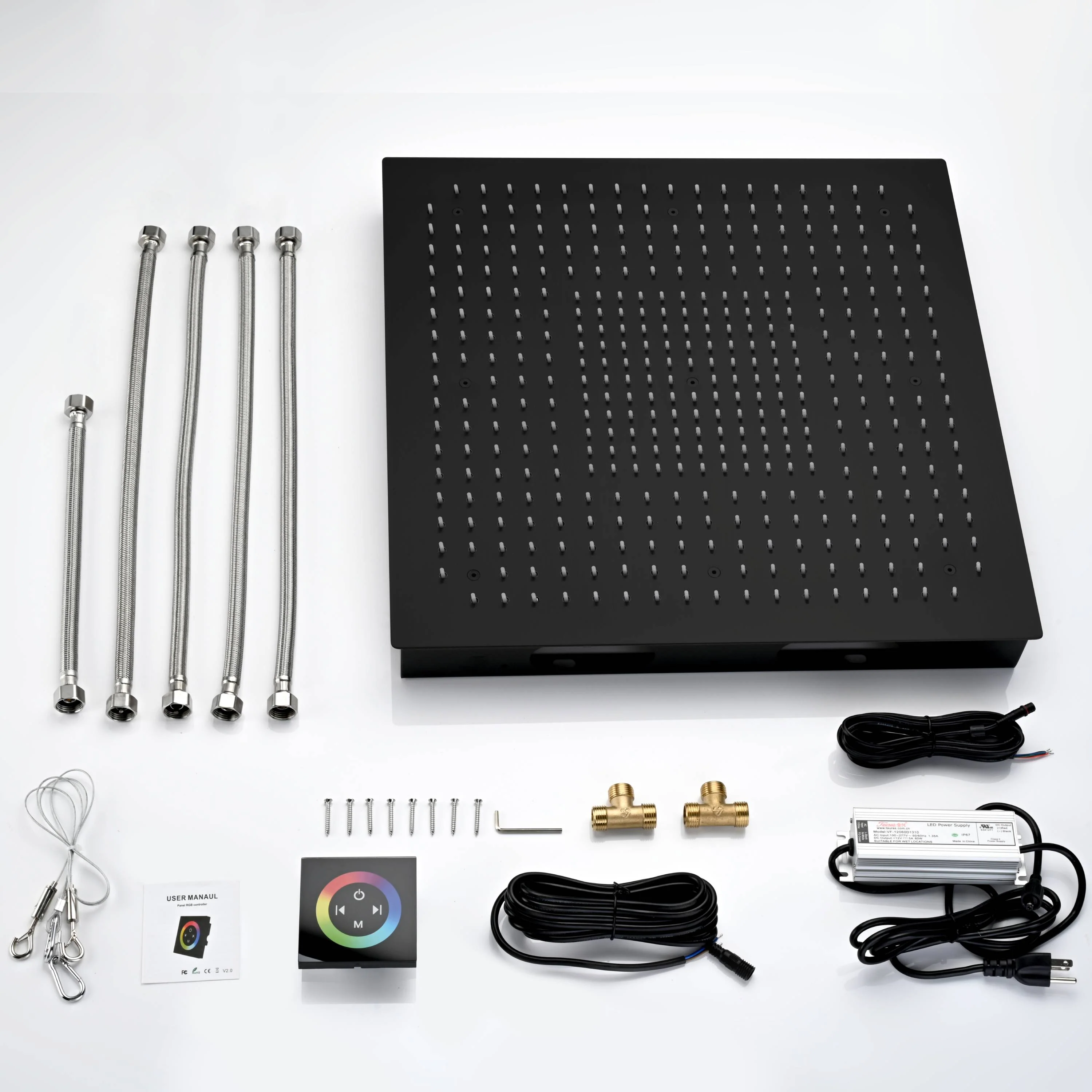 Flush Mount Shower Faucet Set with 3-Way Digital Thermostatic Control, 64-Color LED Lights - Image 22
