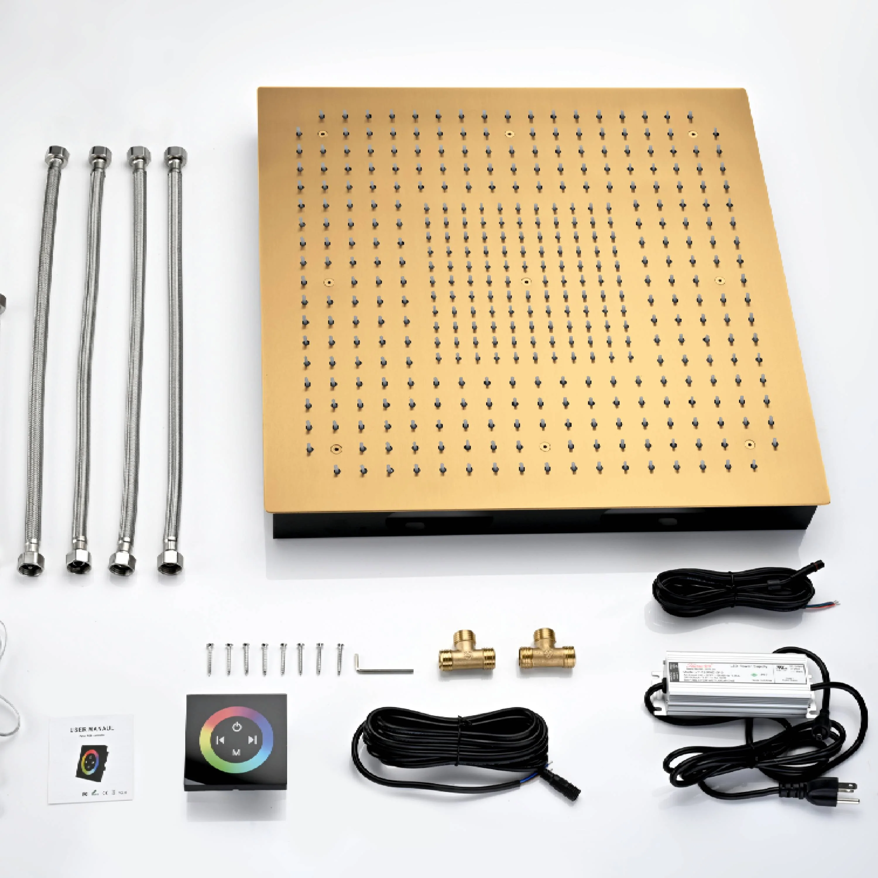 Flush Mount Shower Faucet Set with 3-Way Digital Thermostatic Control, 64-Color LED Lights - Image 23