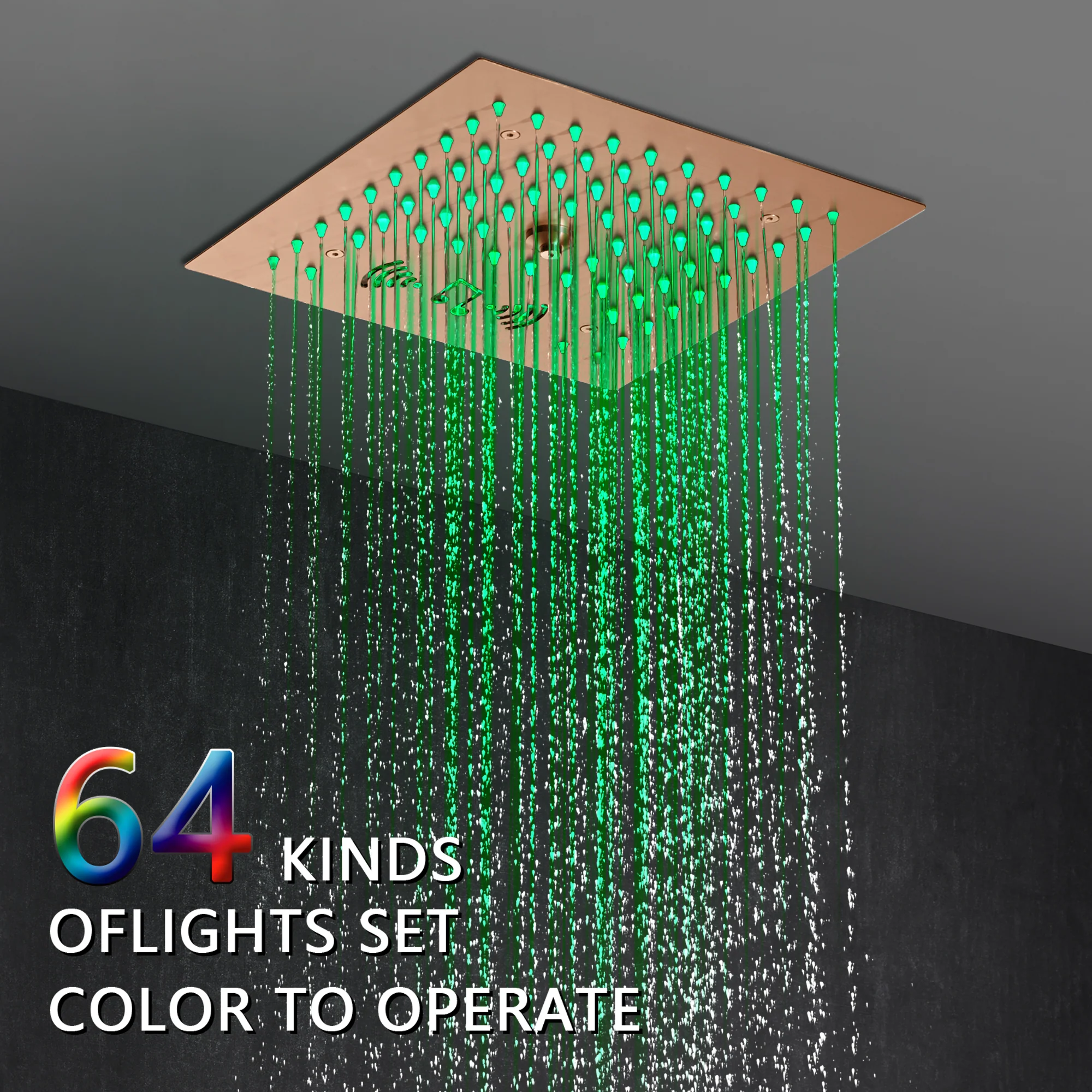 Flushed Mount 12" 64 LED Colors Light Rose Gold Bluetooth Music 4-Way Thermostatic Shower Faucet with Individual Control for Each Function - Image 3