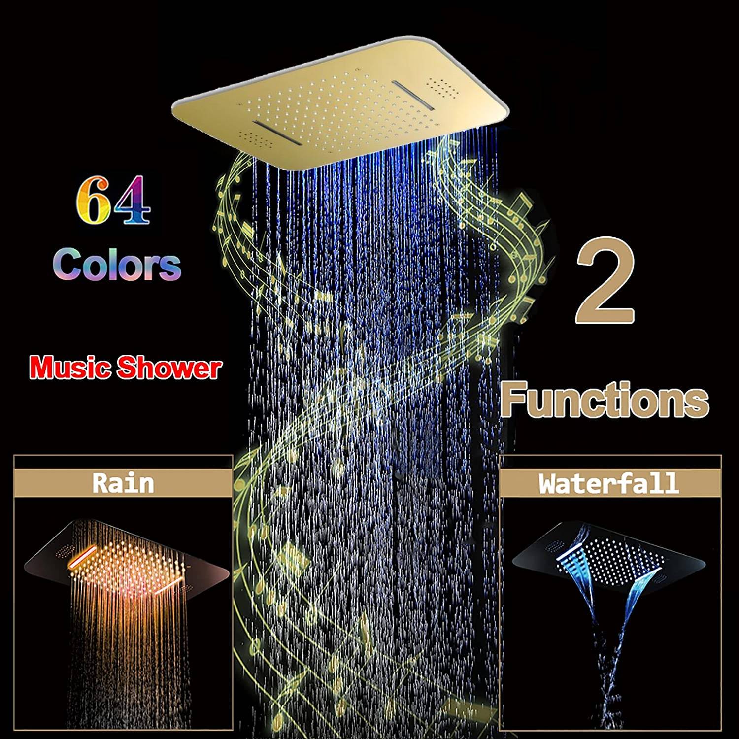 Elegant Gold 23x15 inch LED Music Shower Head with 4-Way Thermostatic Valve for Simultaneous and Independent Operation - Image 3