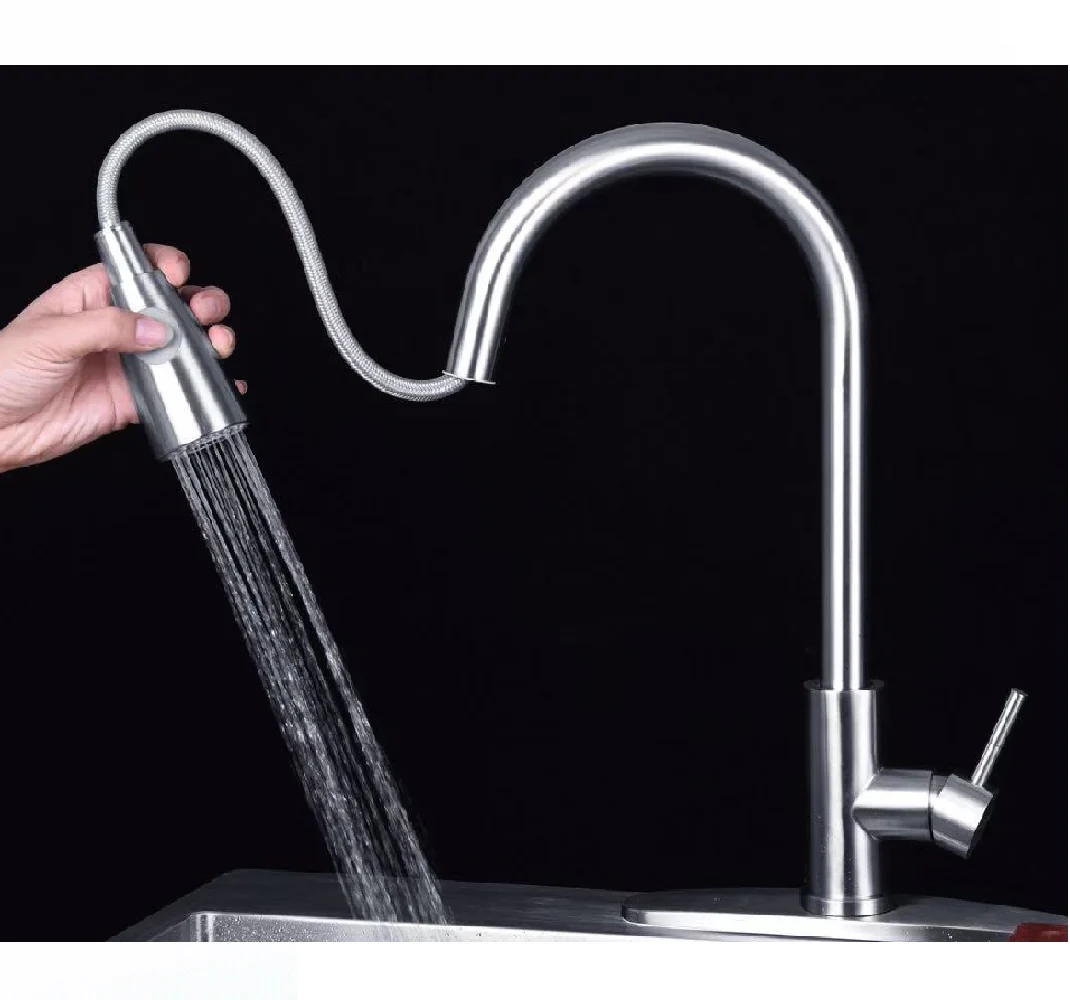 Brushed Nickel Pull Out Spray Pull out Kitchen Sink Tap Single Lever Mixer Faucet - Image 5