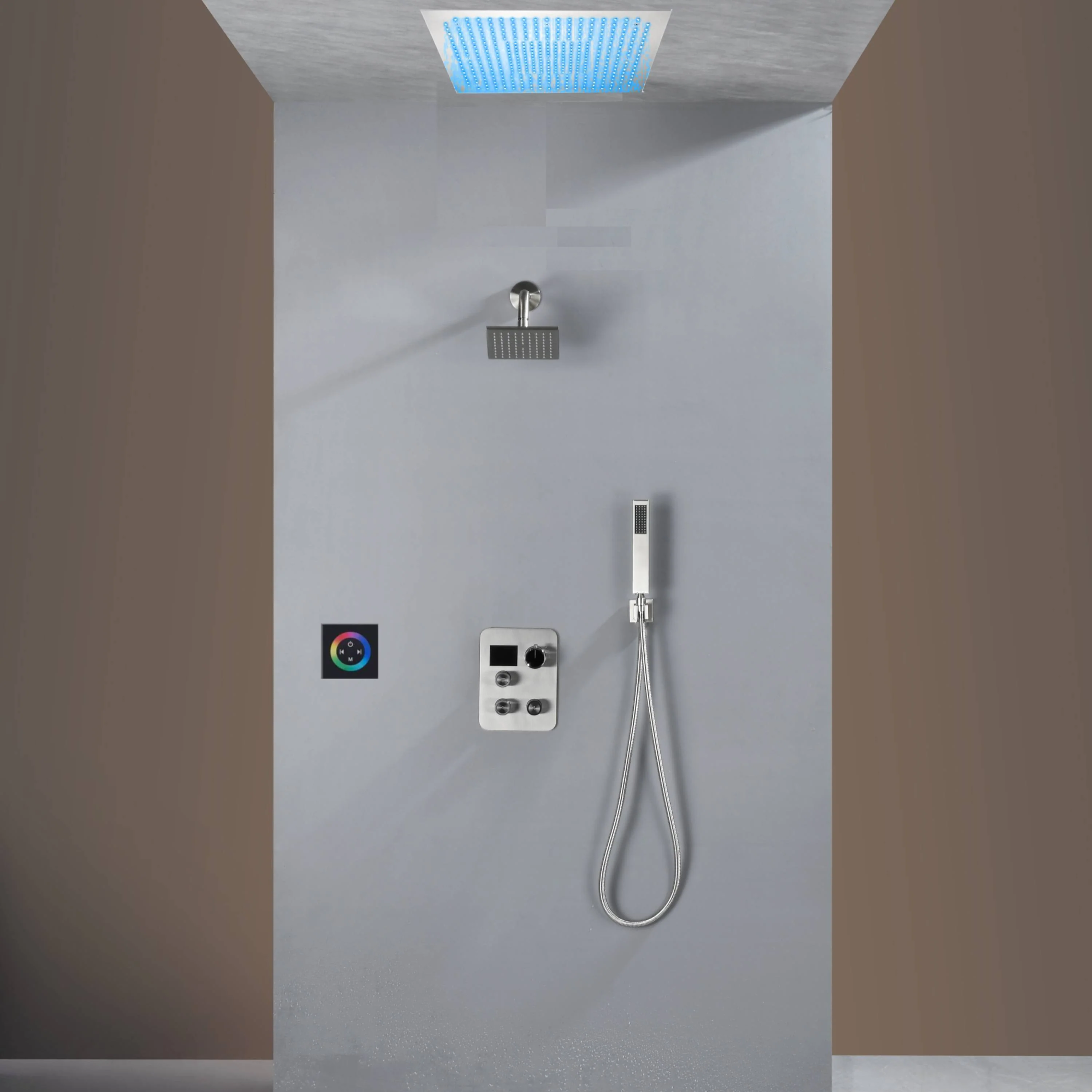 Flush Mount Shower Faucet Set with 3-Way Digital Thermostatic Control, 64-Color LED Lights - Image 5