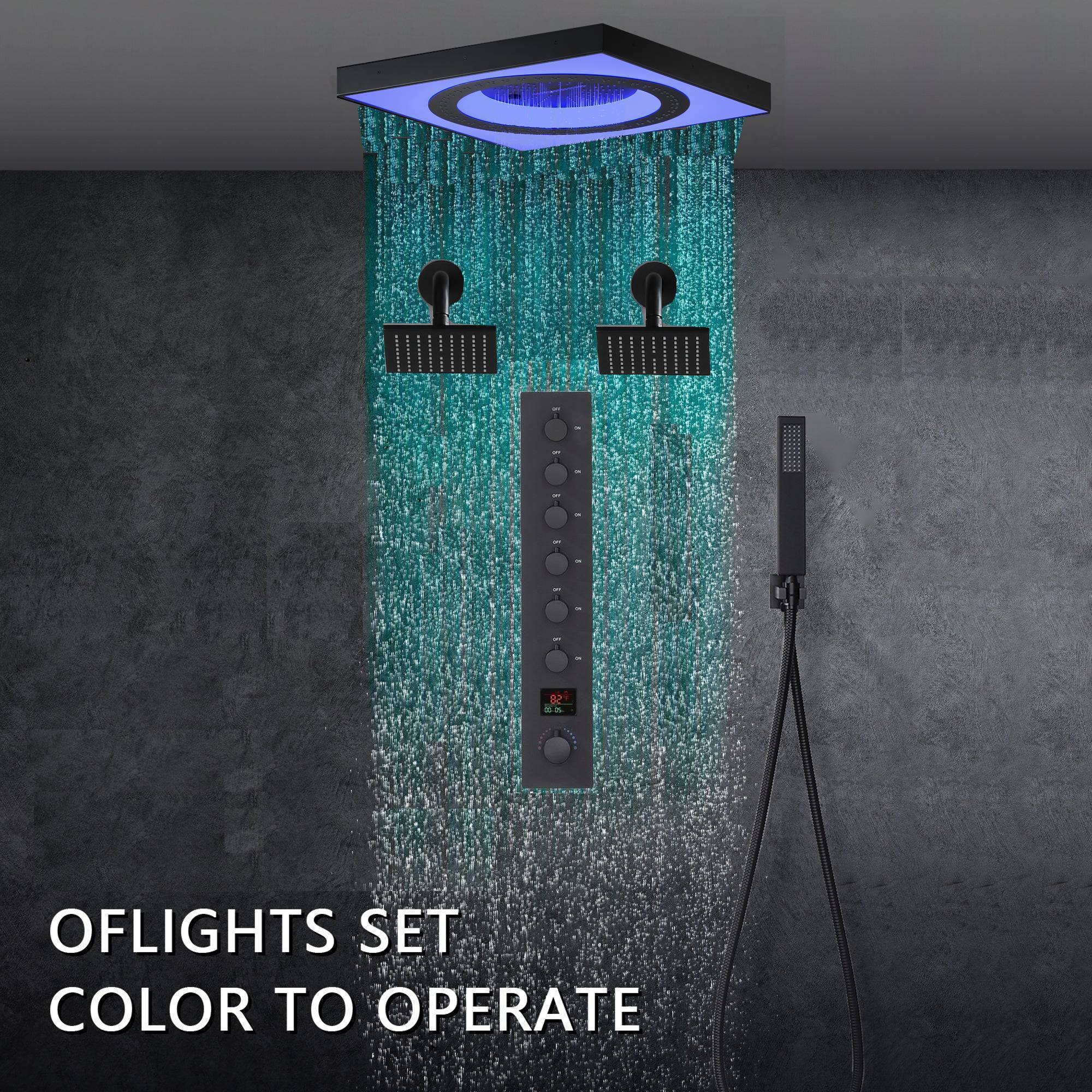 24" Flush Mount Rainfall Waterfall 6-Way Digital Shower System with LED, Dual Regular Heads