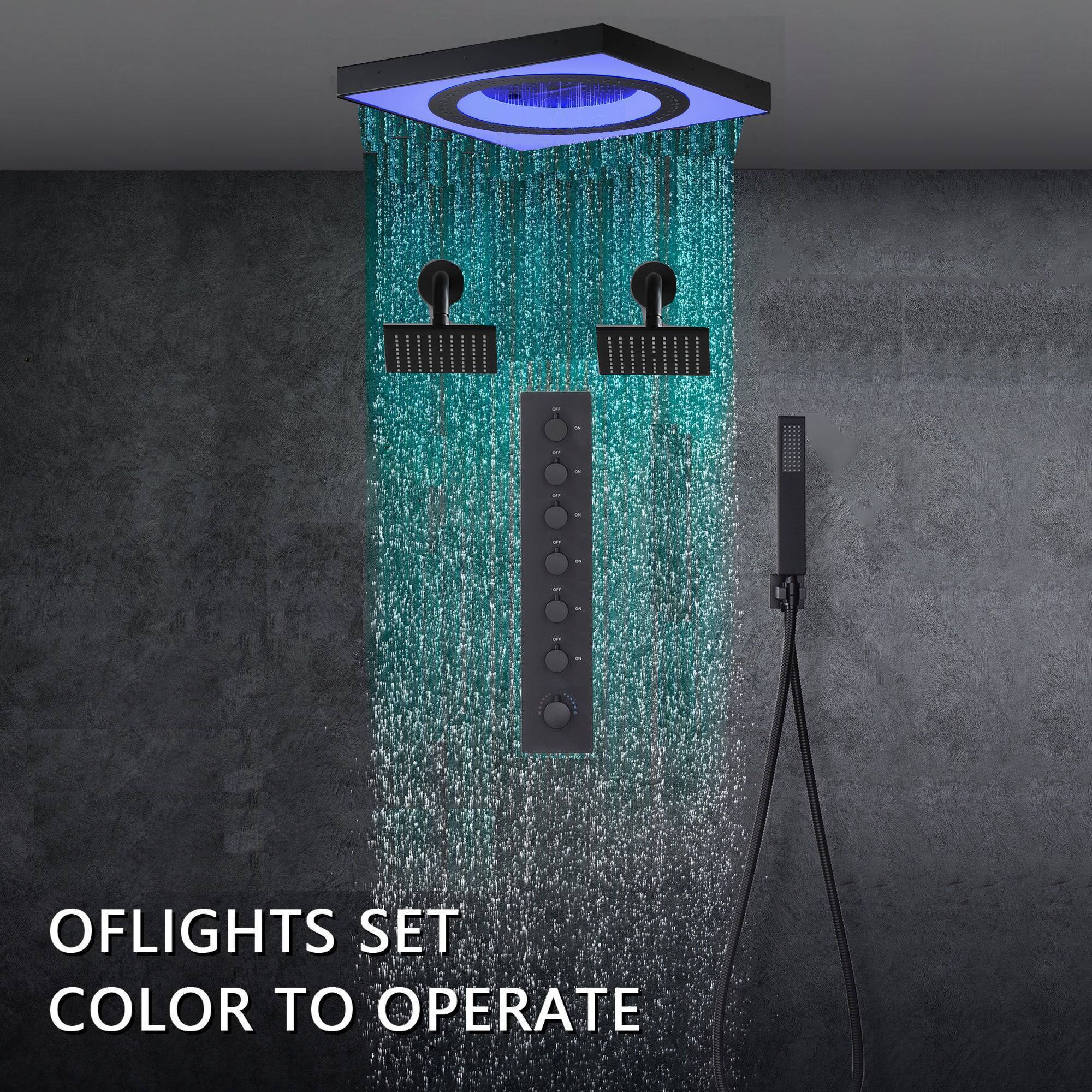 24" Flush Mount Rainfall Waterfall 6-Way Digital Shower System with LED, Dual Regular Heads - Image 2