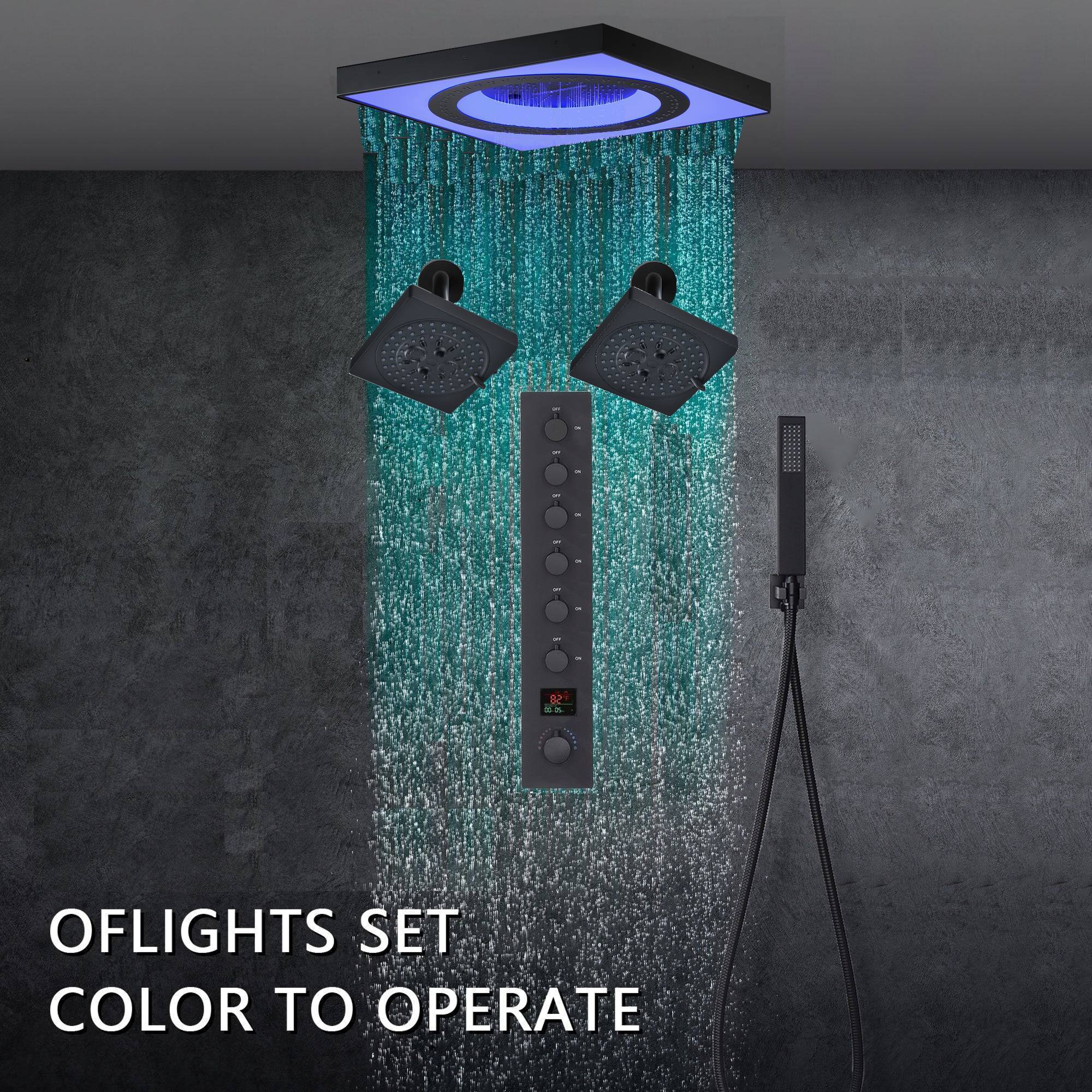 24" Flush Mount Rainfall Waterfall 6-Way Digital Shower System with LED, Dual Regular Heads - Image 3