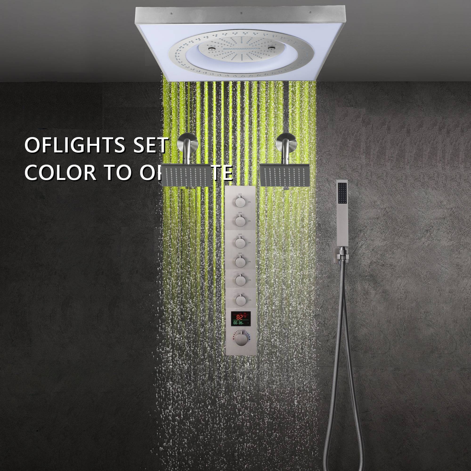 24" Flush Mount Rainfall Waterfall 6-Way Digital Shower System with LED, Dual Regular Heads - Image 34