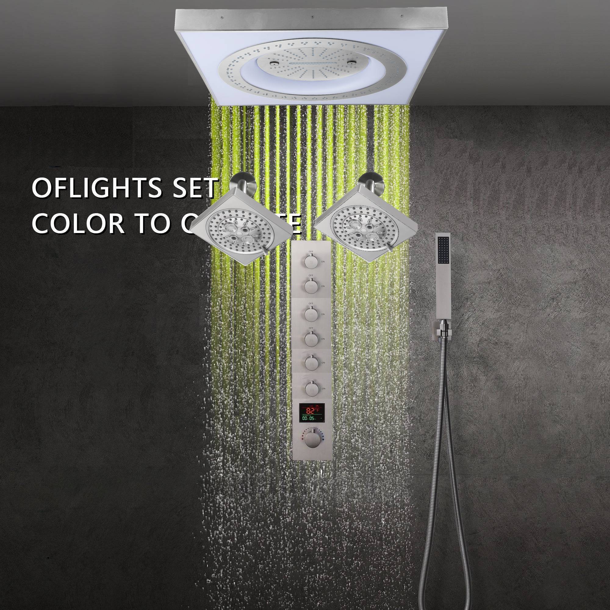 24" Flush Mount Rainfall Waterfall 6-Way Digital Shower System with LED, Dual Regular Heads - Image 36