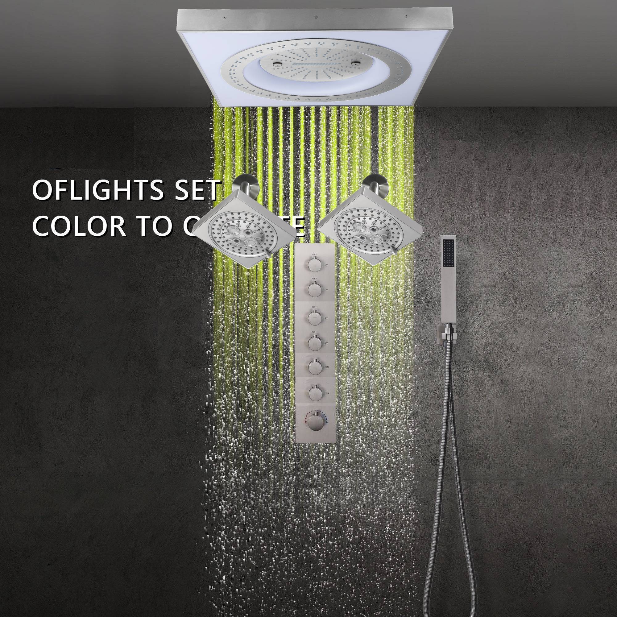 24" Flush Mount Rainfall Waterfall 6-Way Digital Shower System with LED, Dual Regular Heads - Image 37