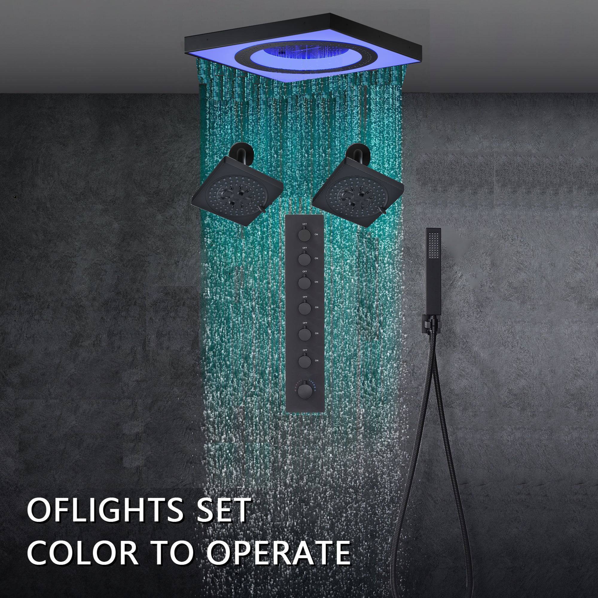 24" Flush Mount Rainfall Waterfall 6-Way Digital Shower System with LED, Dual Regular Heads - Image 4