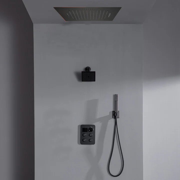 Oil Rubber Bronze Flush Mount 20 inch Rainfall Waterfall Shower head 4 Way digital display shower faucet with regular head
