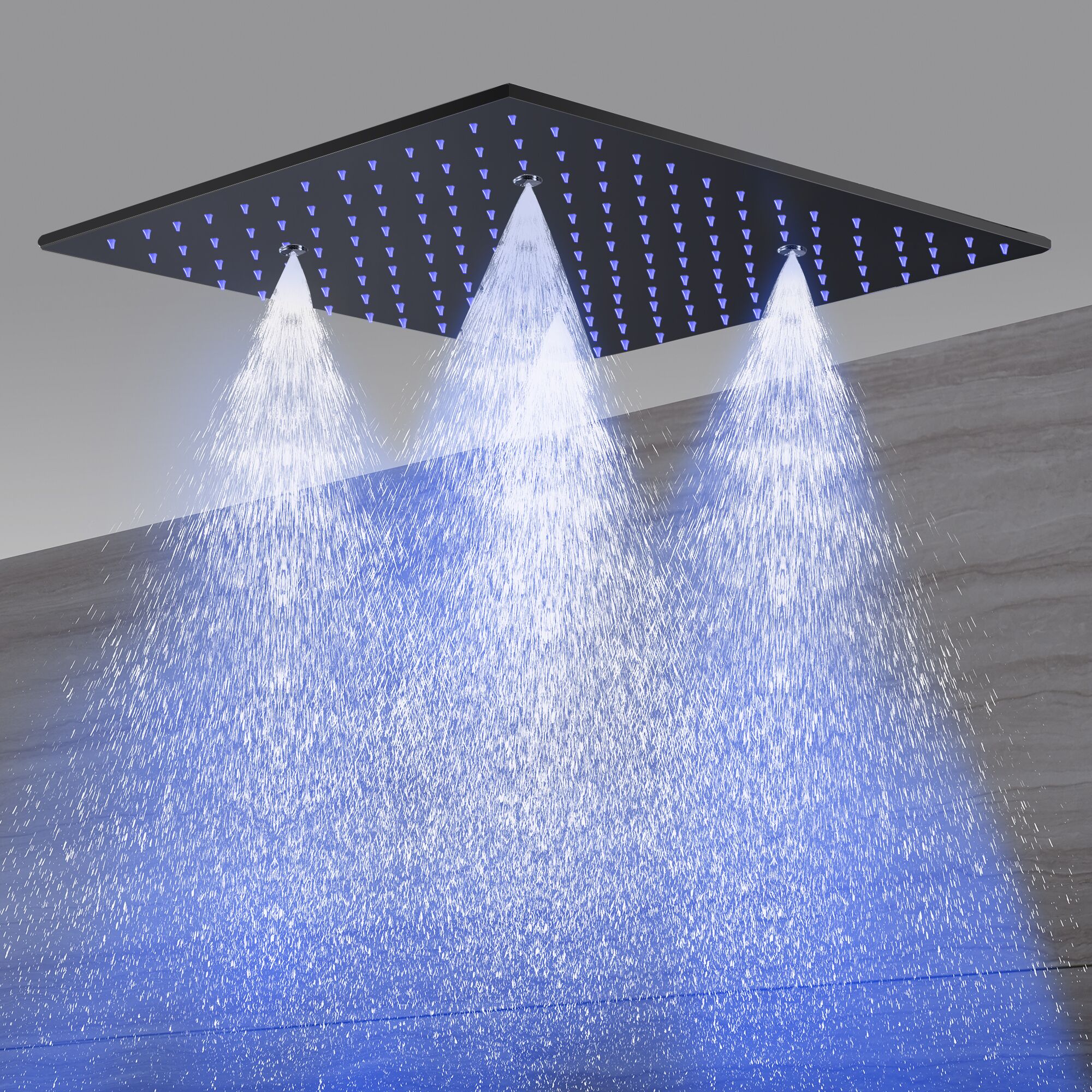 Matte Black 20" LED Rainfall Shower System with 4-Way Thermostatic Faucet and Regular Head - Image 4