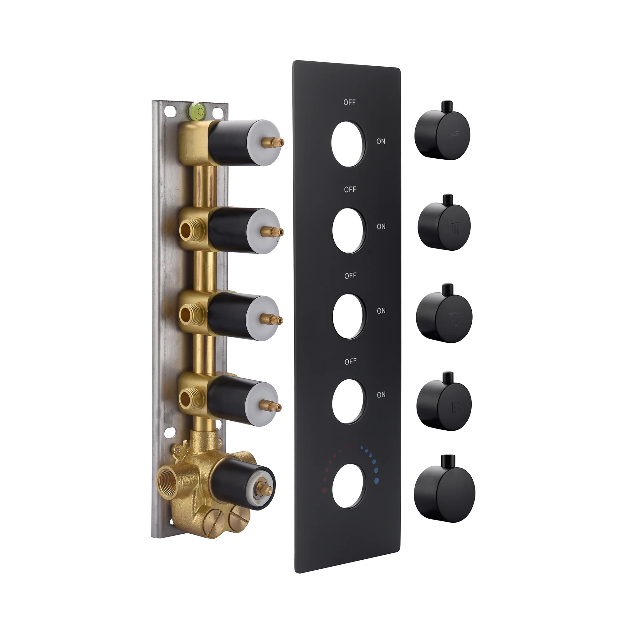 matte black 23 inch rainfall waterfall 64 LED lights Bluetooth Music shower 4 way thermostatic shower system with to touch panel and 6 body jets - Image 4