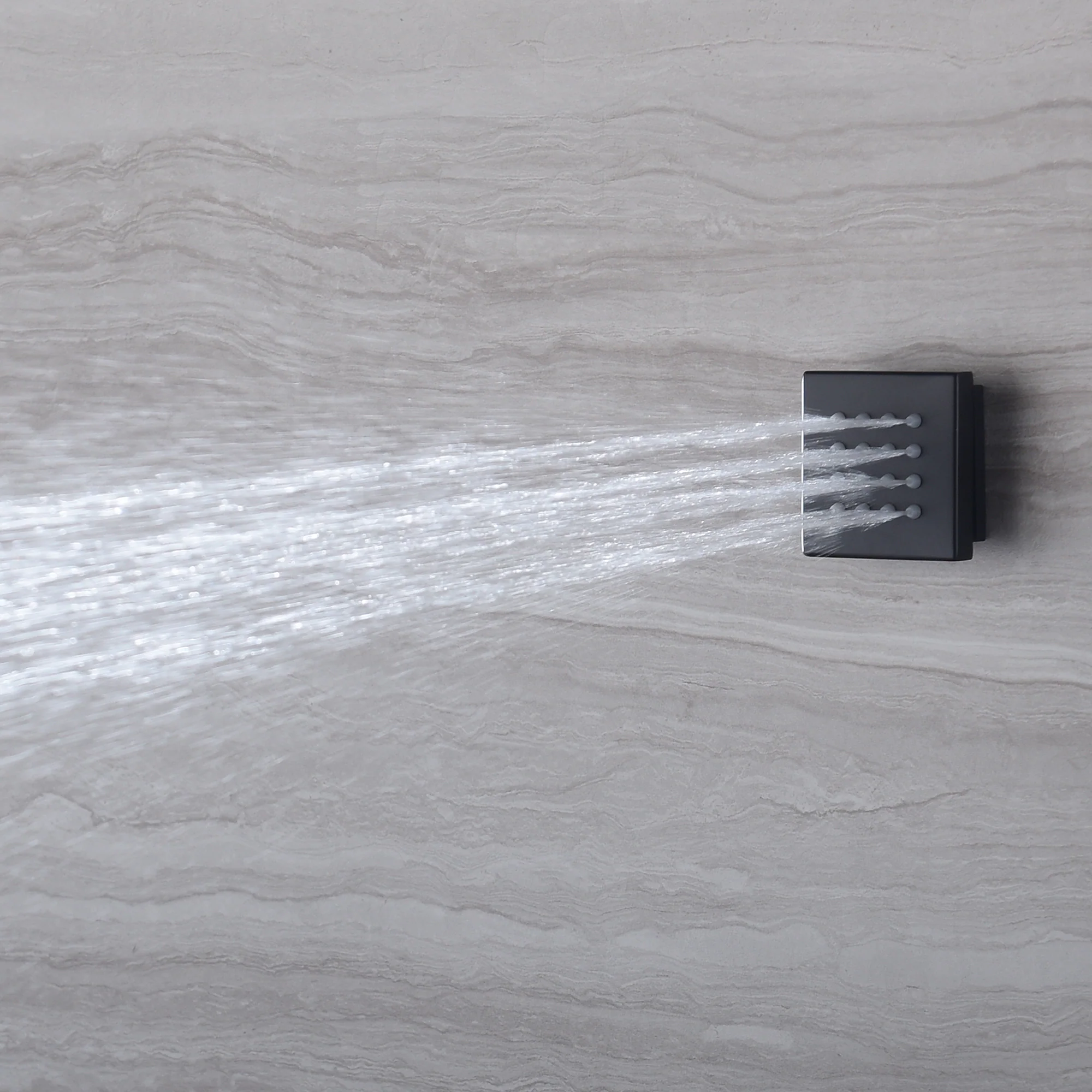 matte black 23 inch rainfall waterfall 64 LED lights Bluetooth Music shower 4 way thermostatic shower system with to touch panel and 6 body jets - Image 6