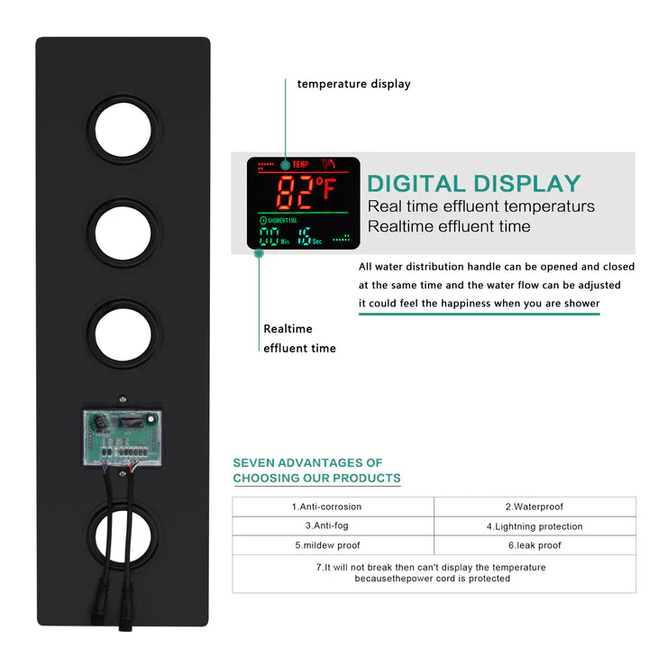 Matte Black Bluetooth Music rainfall waterfall 16inch 64 colors LED Flushed in 3 Way Digital Thermostatic Shower system - Image 4