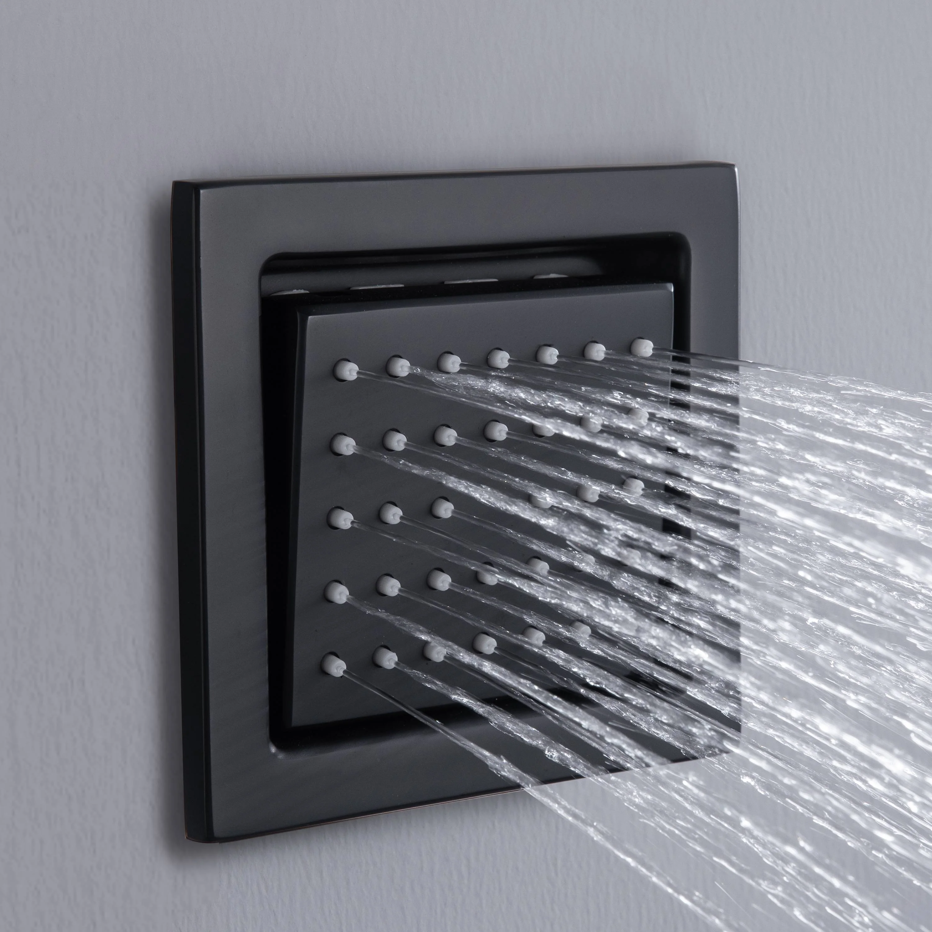 matte black or brushed gold or brushed nickel dual rainfall head 6 way digital display shower faucet with dual 6'' regular heads and Dual Handle Showers - Image 11