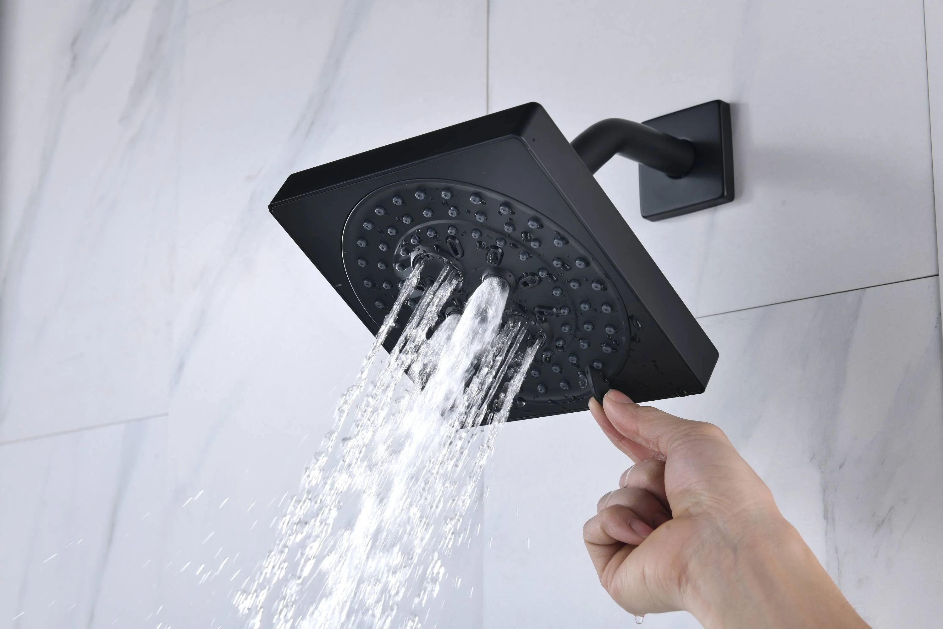 Matte Black Or Brushed nickel or Brushed Gold 35" Bluetooth Music LED Shower System with Waterfall, 8-Way Digital Thermostatic Valve, 3 Body Jets and regular head - Image 14