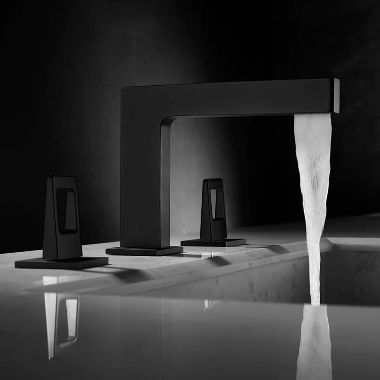 Matte Black 3-Hole, Dual Handle Widespread Bathroom Faucet with Pop-Up Drain - Image 6