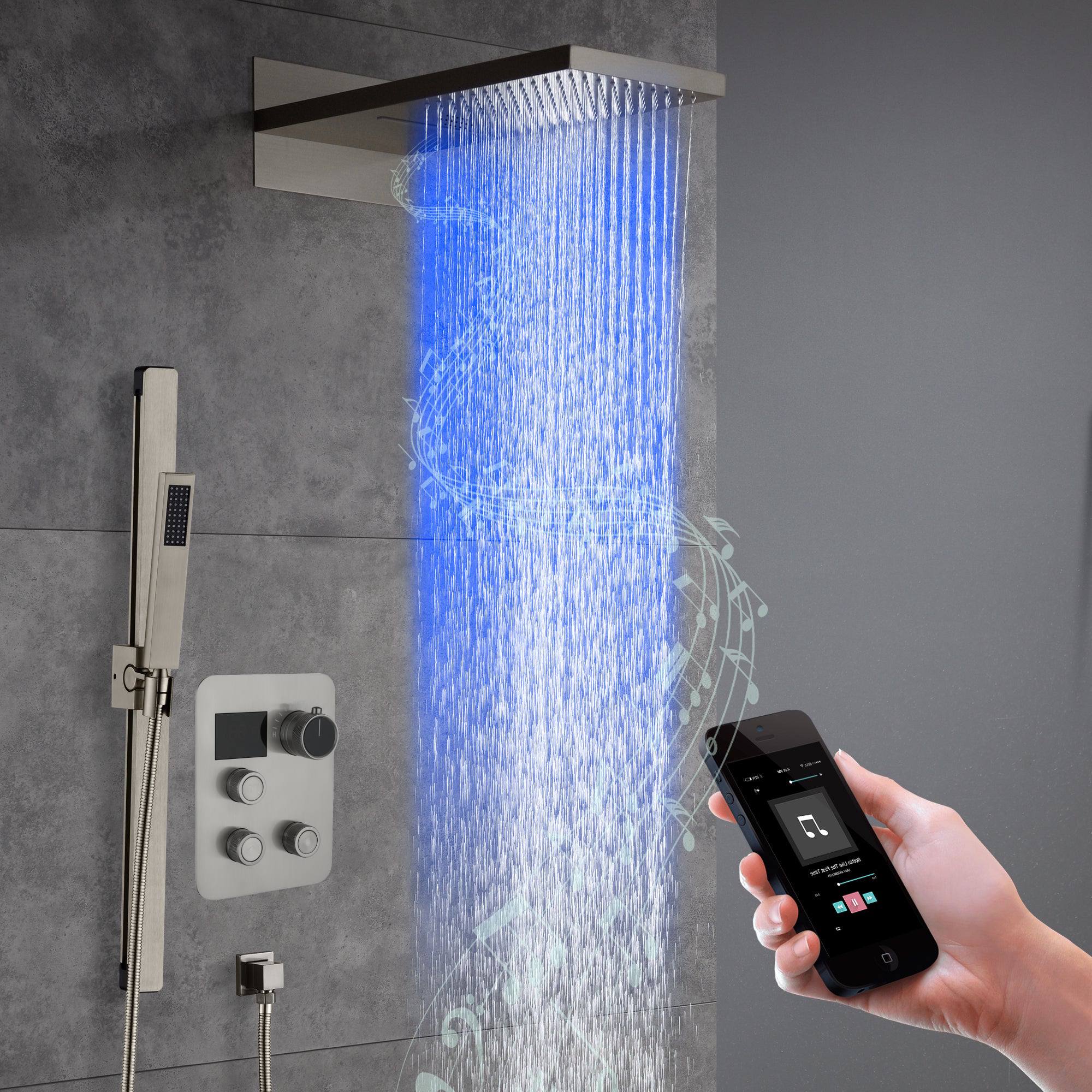 22" Bluetooth Music LED Shower System with 3-Way Thermostatic Faucet and Multiple Functions, 3 Finishes - Image 13
