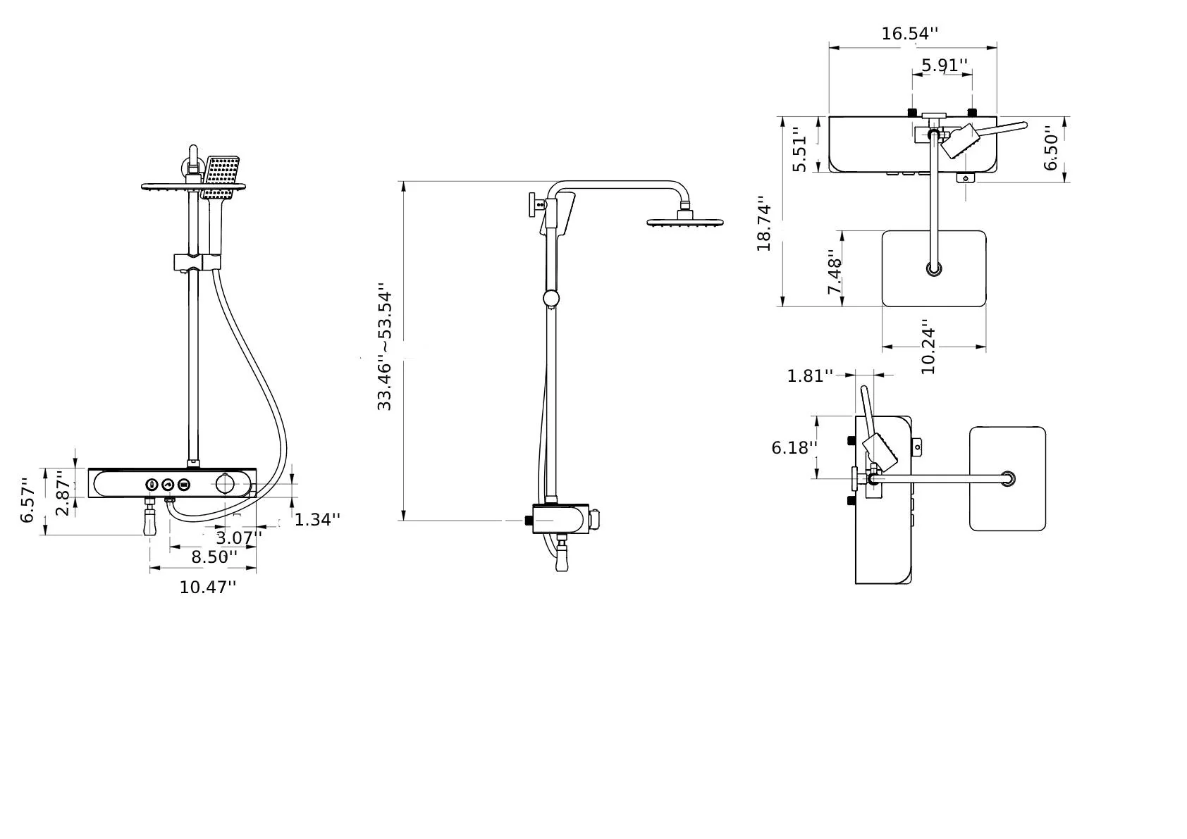 Gold Thermostatic Shower Set with Digital Display, Hand Shower, Tub Spout - 3 Functions - Image 7