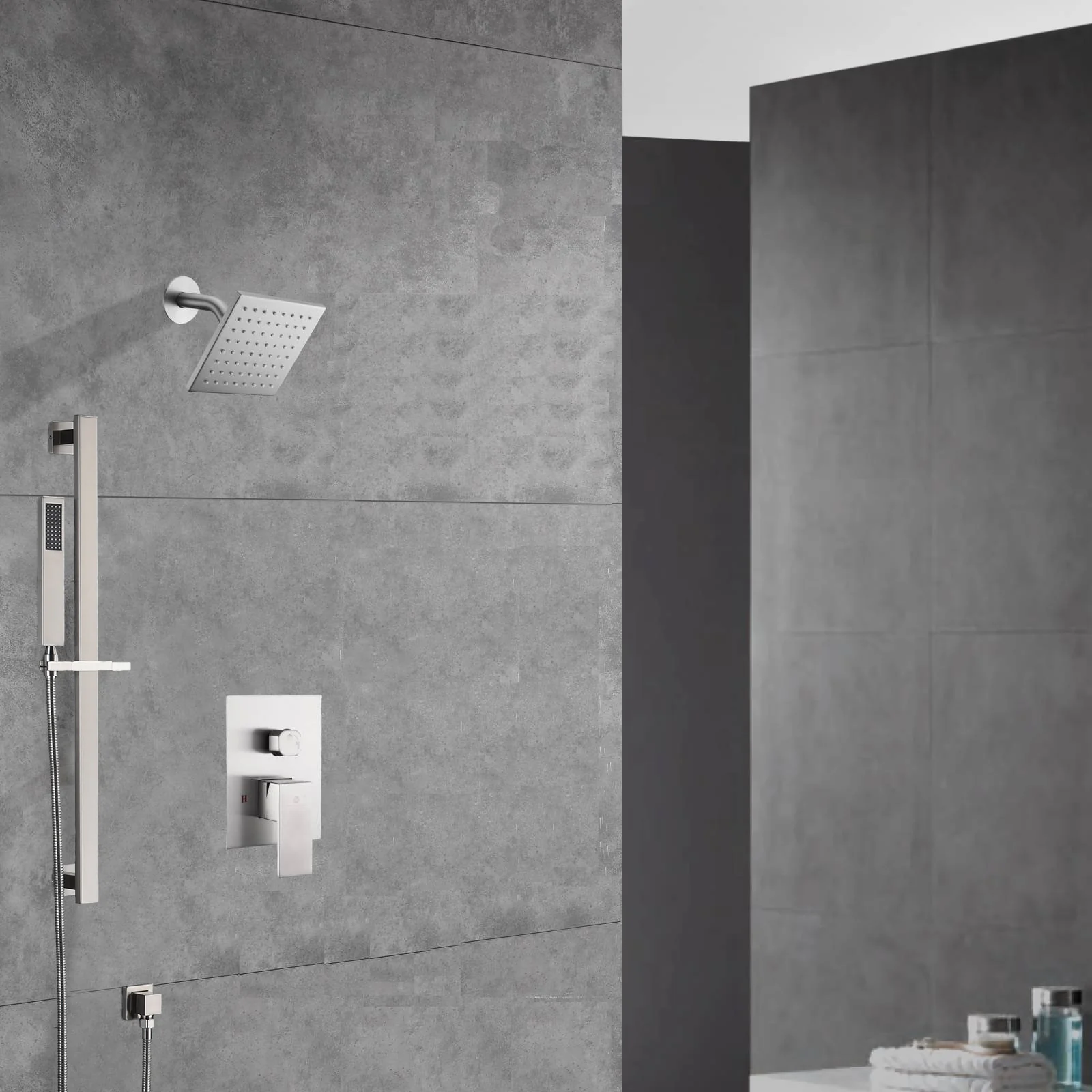Two-Function Wall-Mounted Shower System: Regular Shower Head with High Water Pressure