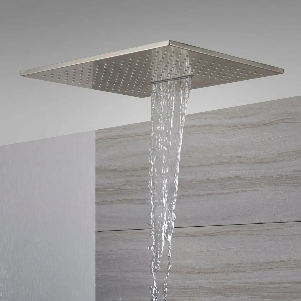 waterfall rainfall 20'' ceiling mounted brushed nickel 4 way Digital display thermostatic shower faucets With regular head - Image 5